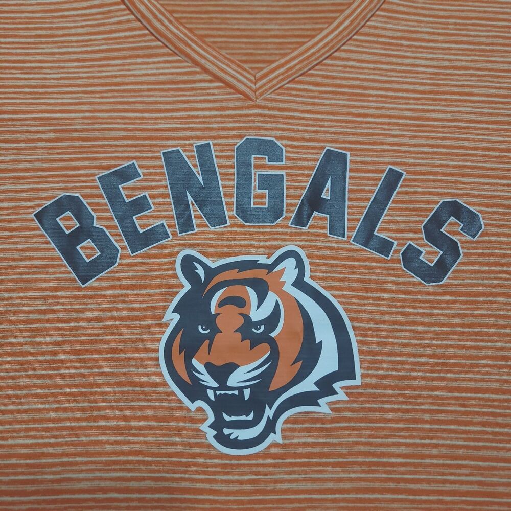 NFL Team Apparel Cincinnati Bengals Womens L Short Sleeve V Neck Stripped Shirt - Picture 2 of 8